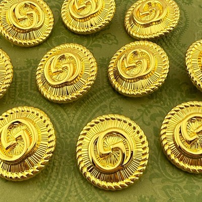 SET OF 10 GUCCI BUTTONS GG LOGO GOLD METAL ROUND 25MM