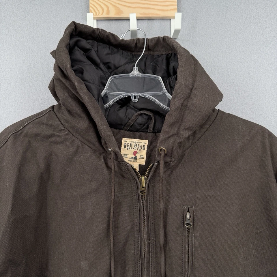 Chaqueta de Trabajo RedHead de Lona Lavada para Hombres 3XL Marrón Búfalo Con Capucha Cremallera Completa Forrada Foto 3 de 4
