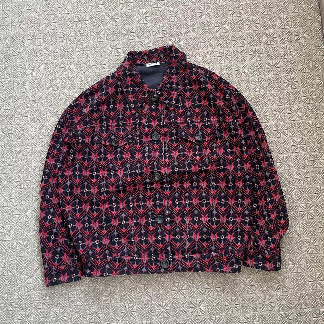 ト*ト様 miumiu denim jacket archive MIU MIU Archive Botanical Denim Jacket Size S - Excellent