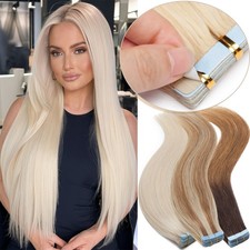 US 20PCS 50G Thick Tape In 100 REAL Remy Human Hair Extensions Full Head Blonde