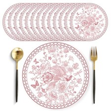 50 Pack Flower Bird Paper Placemats 13.7 Inch Vintage Pink Floral Pinkbird