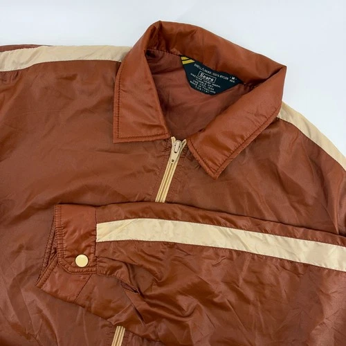 Vintage Sears Mens Brown Nylon Windbreaker Jacket Racing Stripe Size Medium 70s - product listing photo