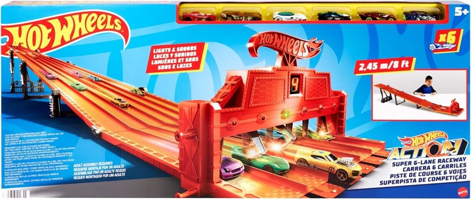 Hot Wheels Super 6-Lane Raceway 1:64 8 Ft Of Racing Action Six Lane Race Car - Image 2 of 4