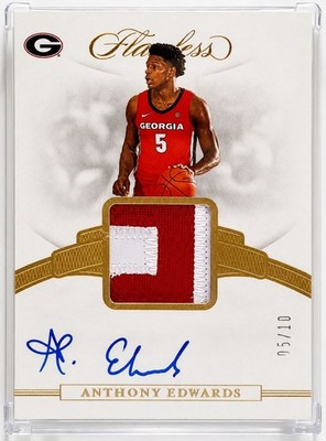 2020-21 Panini Flawless Anthony Edwards RC Auto Patch Jersey Match #5 Gold 5 /10