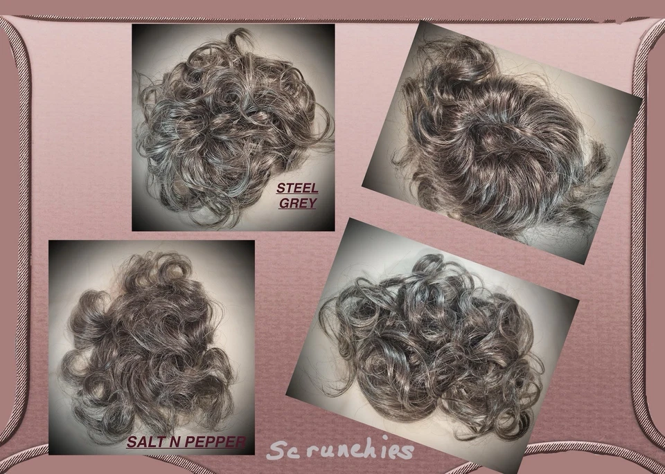 Lote de 4 Pelucos Sal N Pimienta Acero Gris Sintético Topper Relleno Scrunchies Foto 3 de 4