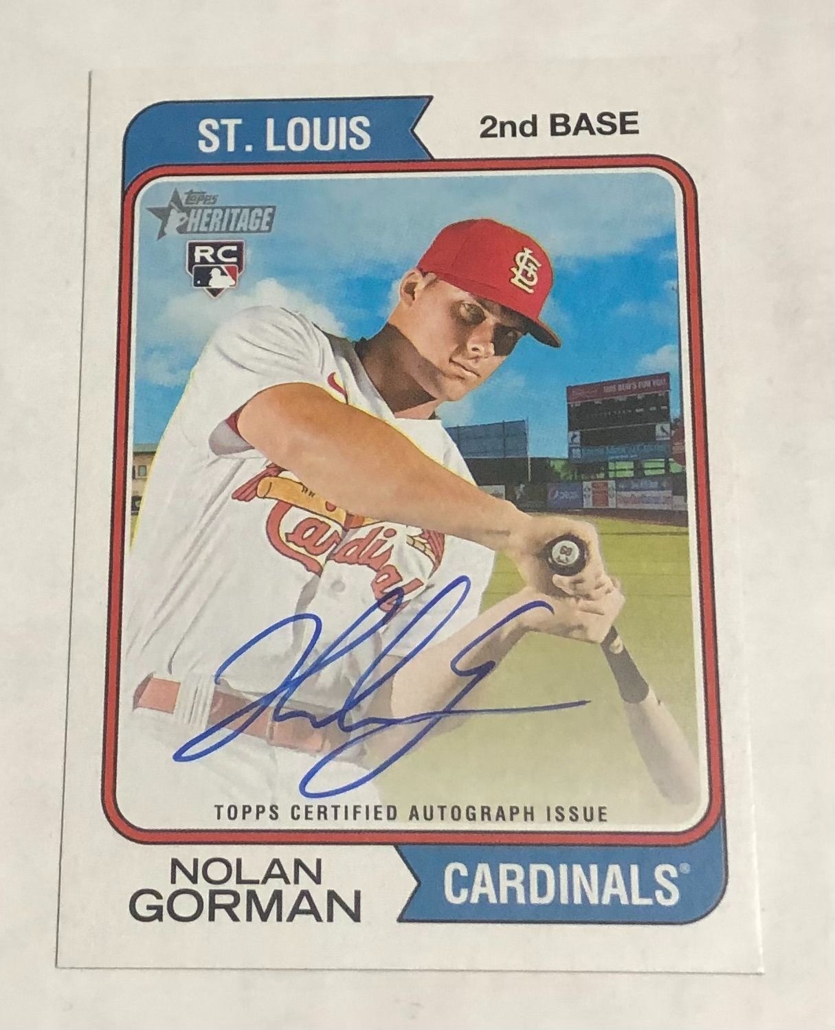 2023 Topps Heritage Nolan Gorman Real One Auto #ROA-NG RC Cardinals