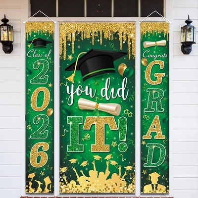 Green and Gold Graduation Decorations Class of 2026 Congrats Grad Banner and You