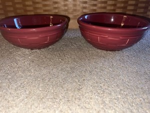 2 Longaberger PAPRIKA RED Woven Trad Pottery 7" Soup/Cereal Bowls~FREE SHIP!
