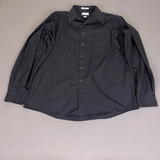 Van Heusen Button Up Shirt MensXL 17 36/37 Black Poplin Wrinkle Free Long Sleeve