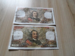 France: lot de 2 billets 100 francs corneille 1978/1973