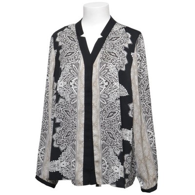 Per Una, Bluse, Größe: 44, Schwarz/Weiß/Beige/Mehrfarbig, Medaillon, Damen #UEj