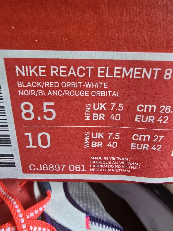 Nike React Element 87 Black/red Orbit/white Size 8.5 - Image 4 of 4