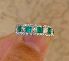 2.00 Ct Natural Emerald  Diamond Wedding Luxury Ring 925 Sterling Silver Sz 6