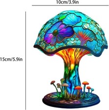 Creative Glass Resin Mushroom Table Lamp, 5.9 Inch Stained Glass Mini Night Ligh