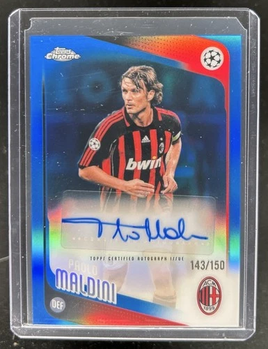 2025-26 Topps Chrome UEFA CC Paolo Maldini Legends Auto Blue Refractor #/150