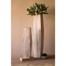 Set Of Two White-Washed Tall Oblong Wooden Vases