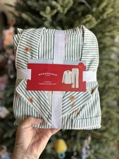 NWT Target Wondershop Holiday Women Gingerbread Green Cream Striped Pajama Set