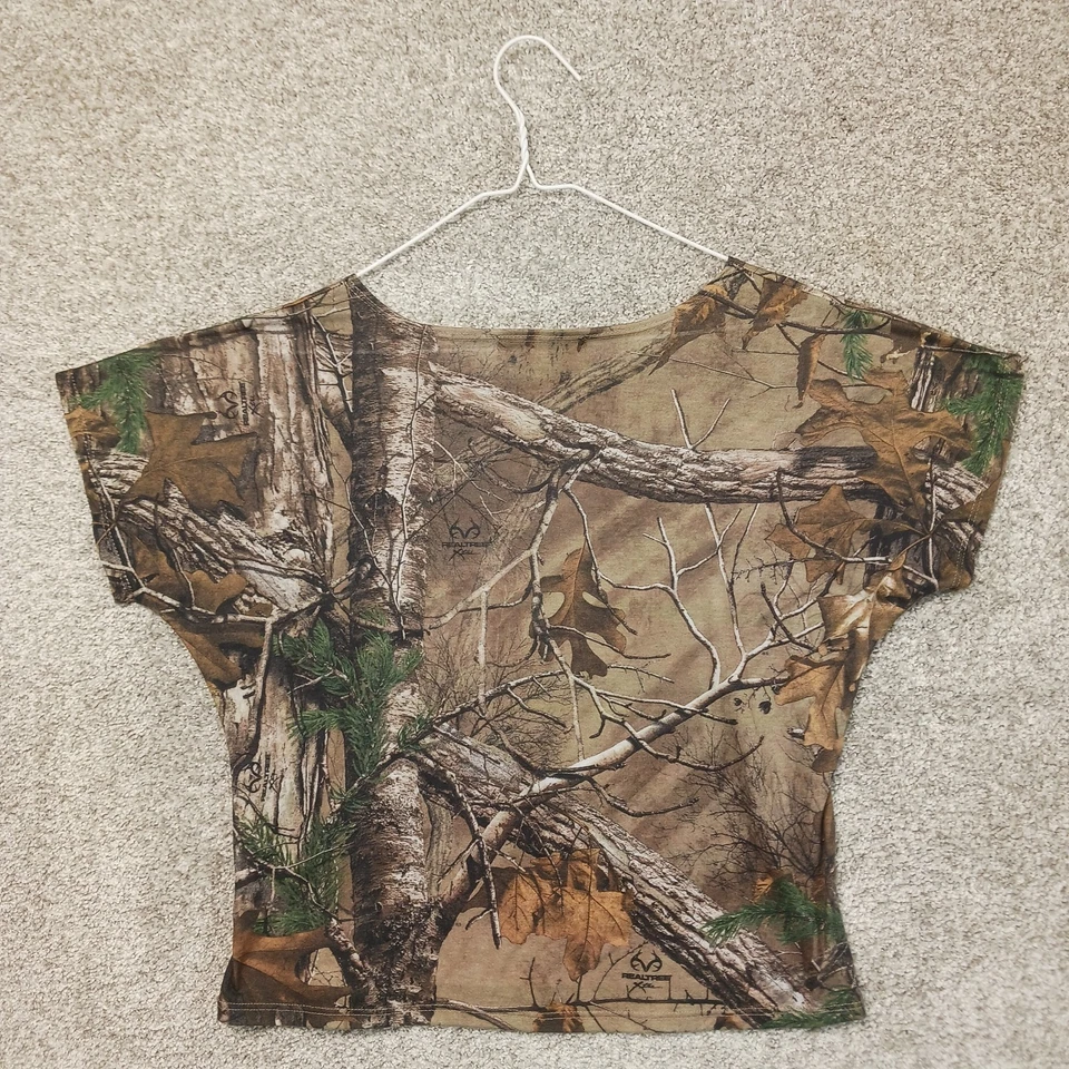 Camiseta Realtree Top Mujer M Camuflada Mangas Dolman Corazón Recortado Gráfico Estampado Foto 2 de 4