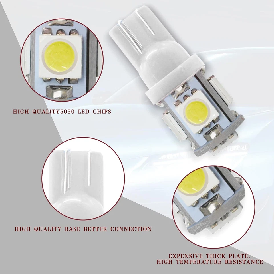 10PCS 194 LED Light Bulb 6000K Wedge T10 LED Bulb 5SMD 5050 Chips, 168 T10 2825 - Image 3 of 4