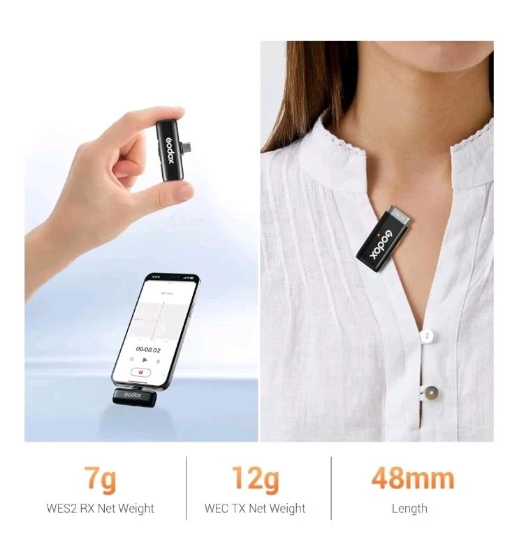 GODOX WES2 Kit2 Wireless Microphone for Camera/PC/Android/iPhone, 2.4GHz Noise.. - Image 2 of 4