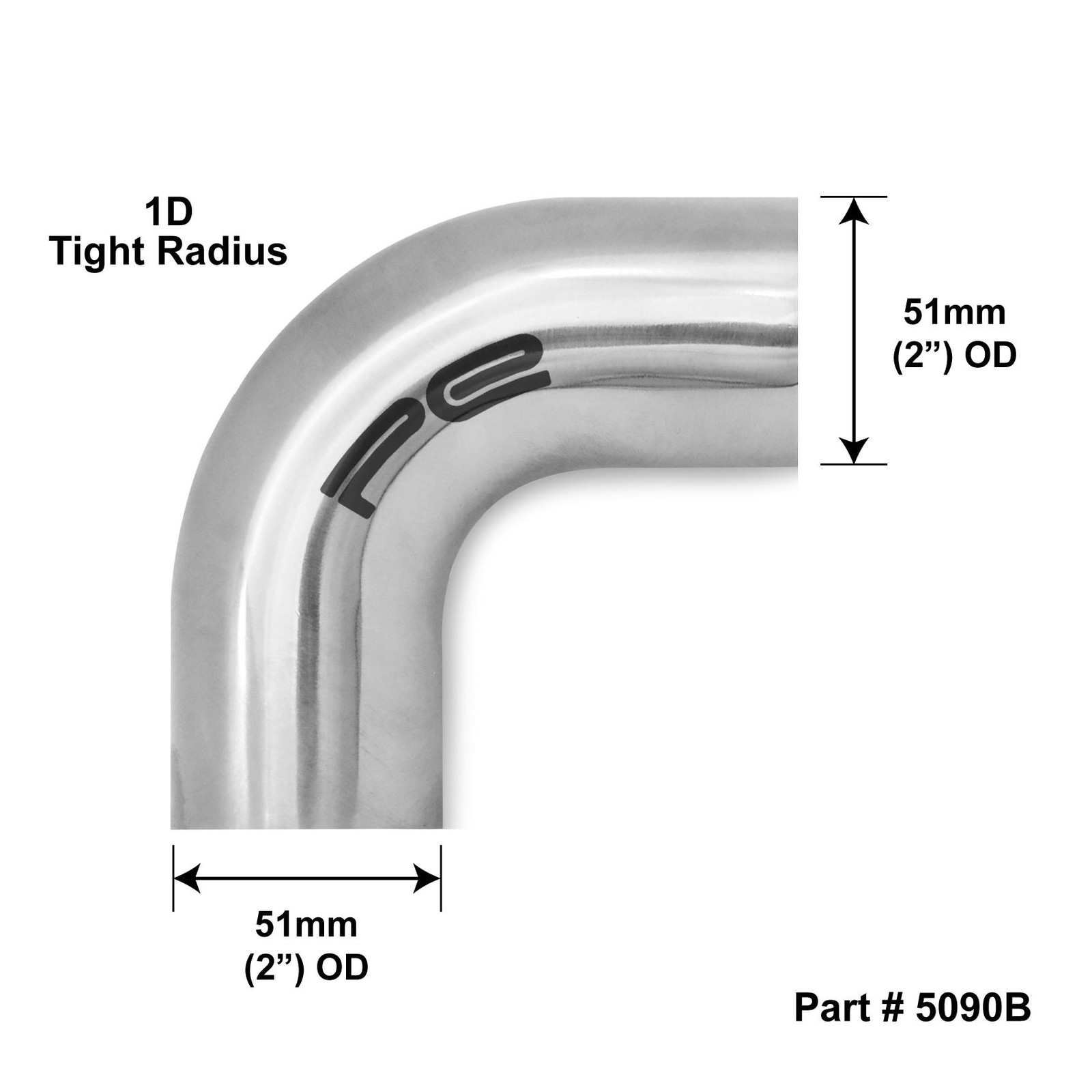 2"" 51mm 90 Degree Tight 1D Mandrel Bend T304 Stainless Steel Satin Polished