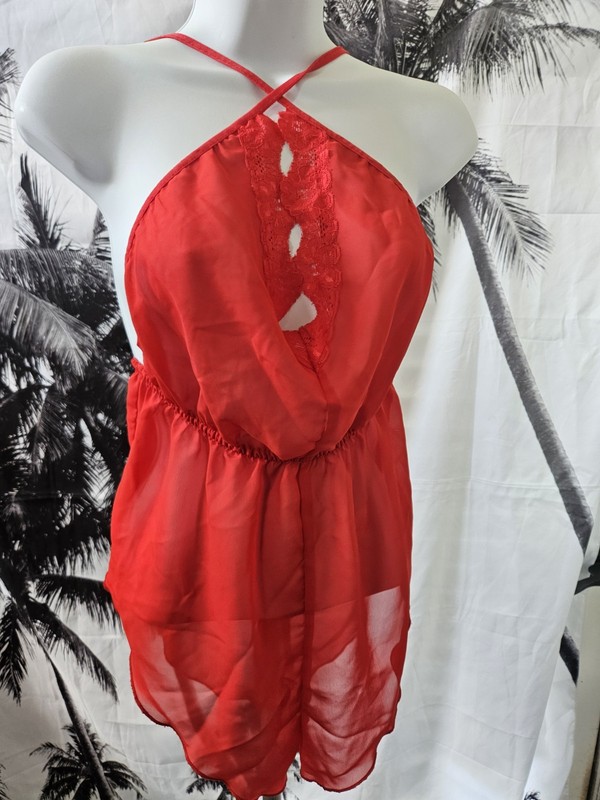 Nasty Gal Lingerie Teddy S Sexy Red Sheer Chiffon Lace One Piece Shorts Romper