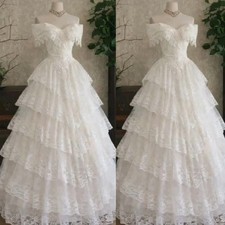 Princess Wedding Dresses Off Shoulder Lace Applique Ruffles A Line Bridal Gown