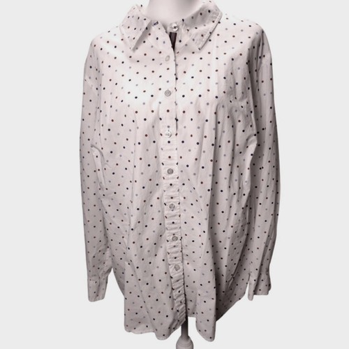 Camisa para mujer Talbots manga larga de algodón con botones punto blanco talla 3X Plus