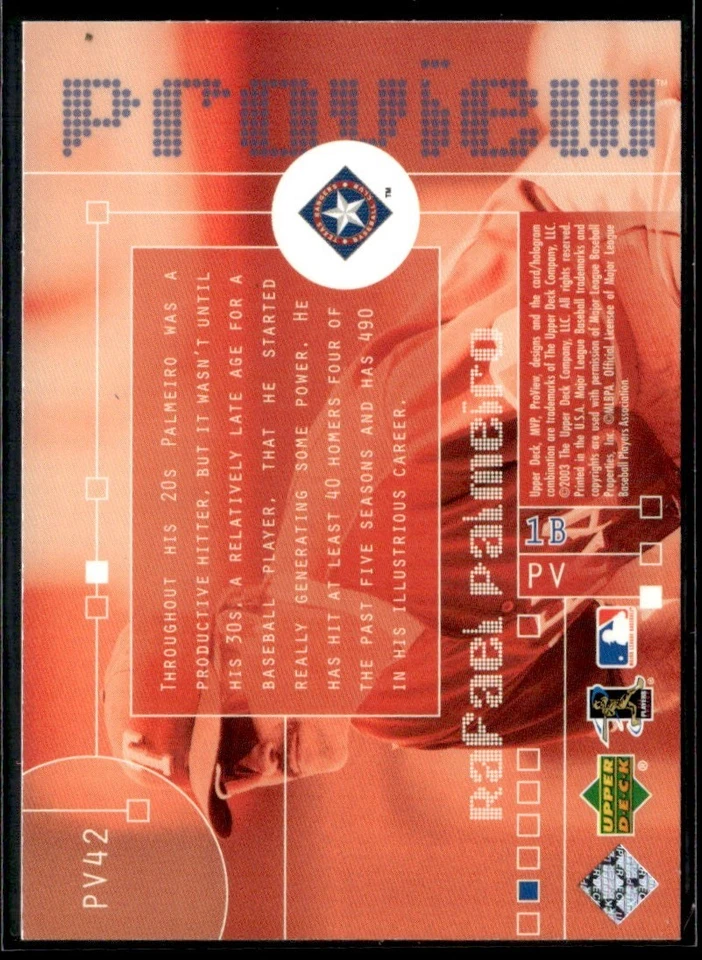 Rafael Palmeiro 2003 Upper Deck MVP ProView #PV42 Texas Rangers - Image 2 of 2