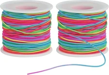 Bracelet String Elastic Cord - 2 Rolls 1MM Rainbow Stretchy String for Bracelet