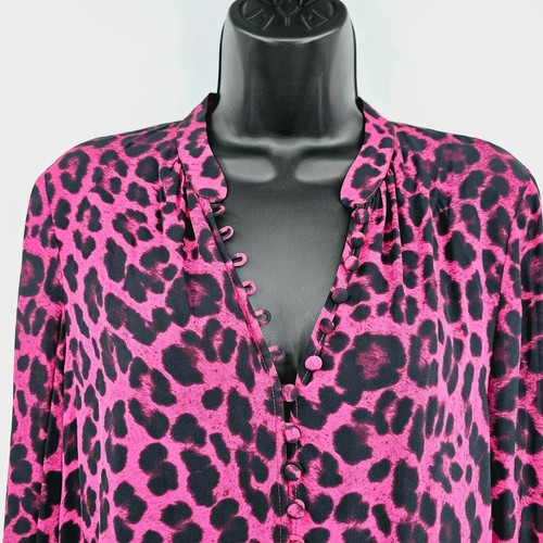 Joie Loop Bluse mit Knopfleiste XS rosa schwarz Leopardenmuster Langarm Schlagmanschette - Bild 5 von 13