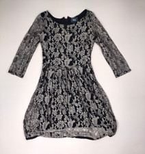Anthropologie Maeve Dress Womens Size 4 Black Gold Lace Fall Shimmer Fit Flare