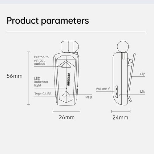 Bluetooth 5.3 Vibrating Retractable FineBlue F520 Headset Clip Business Earphone - Picture 2 of 17