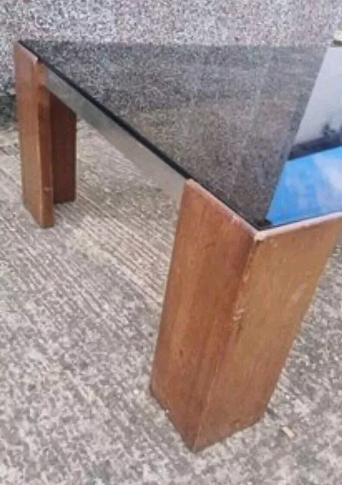 Vintage Brutalist Coffee Table Heavy Glass Top On Metal Frame - Image 2 of 4