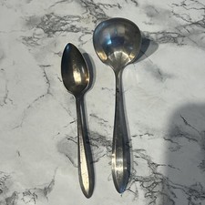 1914 COMMUNITY PLATE PATRICIAN SPOONS BEVELED BOWL Teaspoon & Sauce/Gravy Spoon