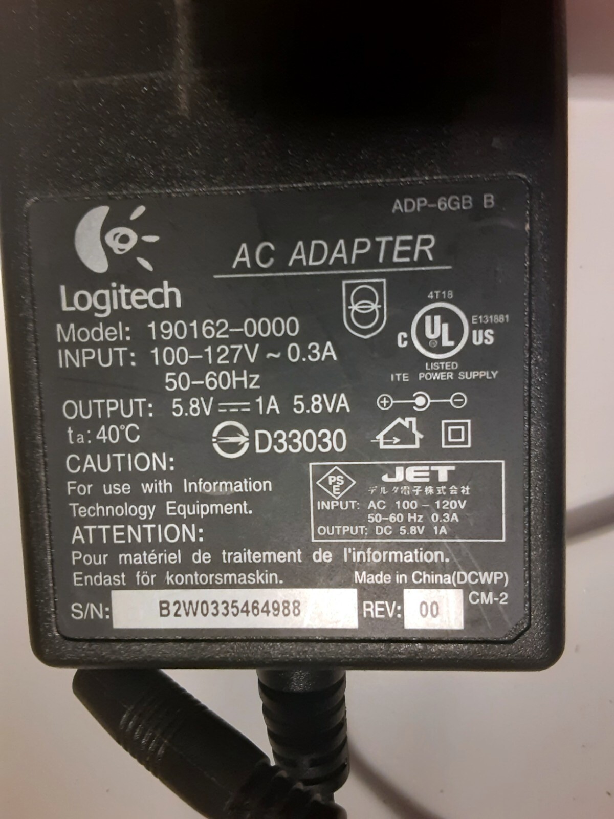 Genuine Logitech Model 1901620000 Bluetooth Mouse & Keyboard AC