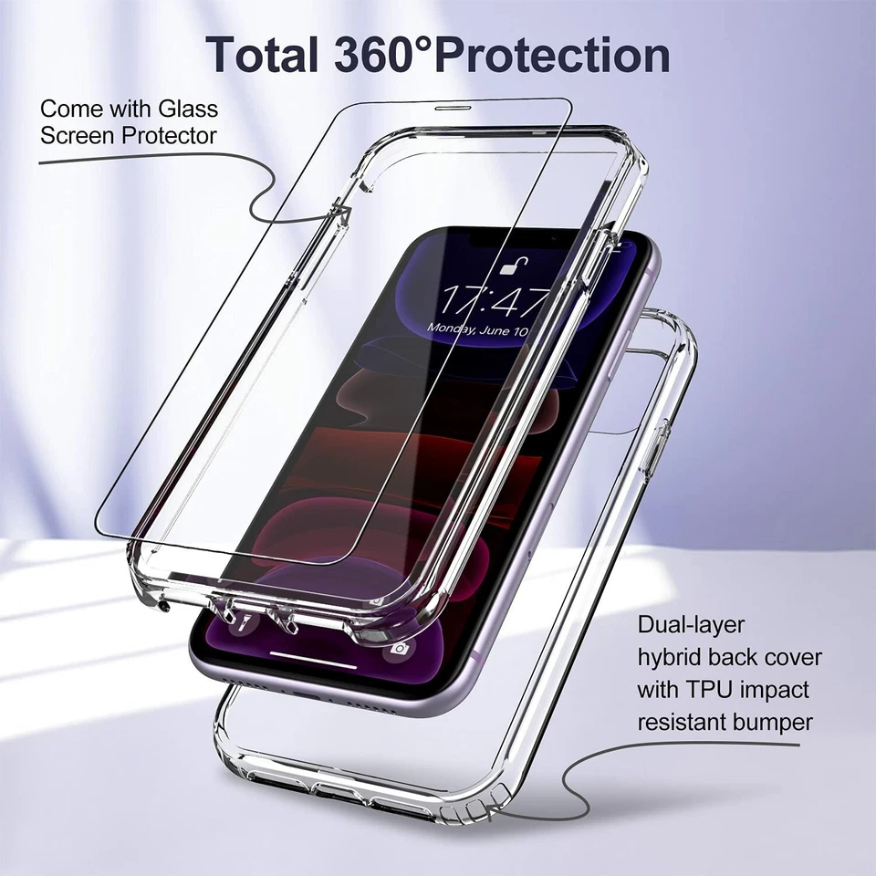 LUXVEER iPhone 11 TPU + PC Bumper Case, Tempered Glass Screen Protector - Clear - Image 3 of 4