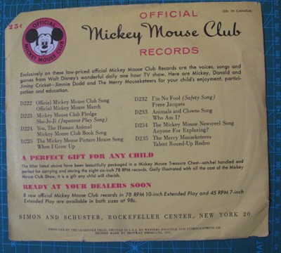 Mickey Mouse Club Pledge & Sho Red 78 rpm & Picture Sleeve Walt