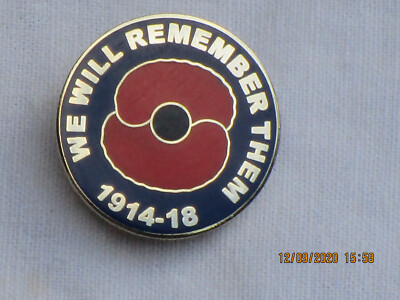 Remembrance Pin Badge,We will remember them 1914-18,Poppy, rund,blau,25mm