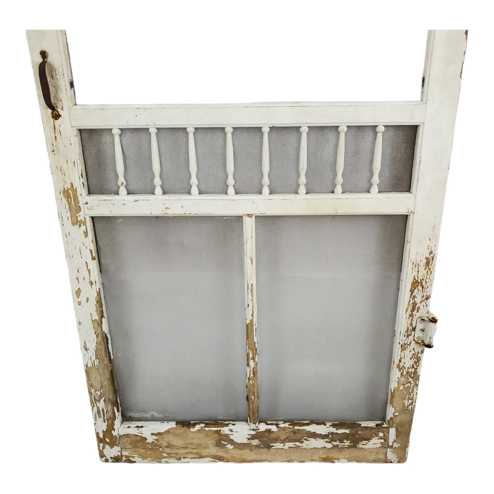 Antique Wooden Screen Door Gingerbread Spindles Old Paint With Hinges