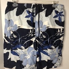 Islander Men  s Blue Floral Swim Trunks Size Large Elastic Waist Pockets Beach