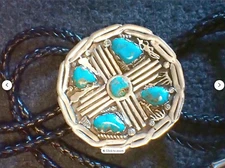 Navajo Kingman Turquoise 4 direction Bolo