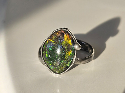 925 Silber  Boulder Opal poliert Handarbeit RG 56