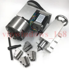 Tailstock Rotary 4th A Axis Nema34 Stepper Motor Rotation Axis &100mm 4Jaw Chuck