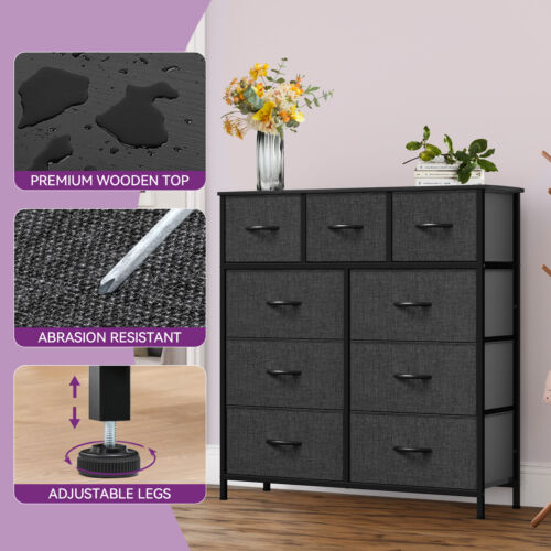 TAUS Dresser 9 Drawers Fabric Storage Chest Organizer Unit Closet Nightstand - Picture 3 of 5