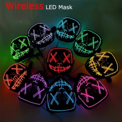 Neon Stitches LED Mask Wire Light Up Purge Halloween Costume Mask Cosplay Party