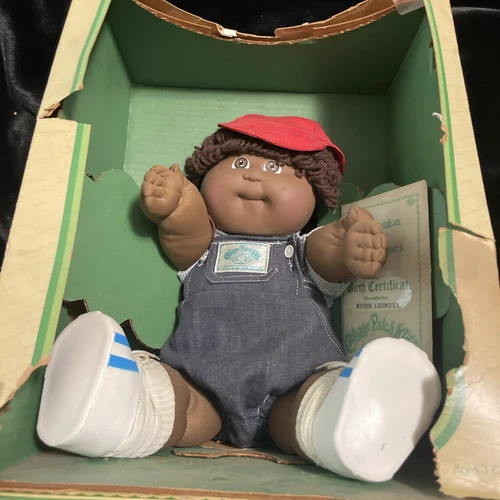 VINTAGE 1984 Cabbage Patch  Boy Doll - Denim Overalls COLECO African American