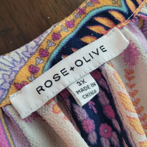 Rose + Olive Sleeveless Boho Paisley Print Blouse Top 3X - Picture 3 of 4