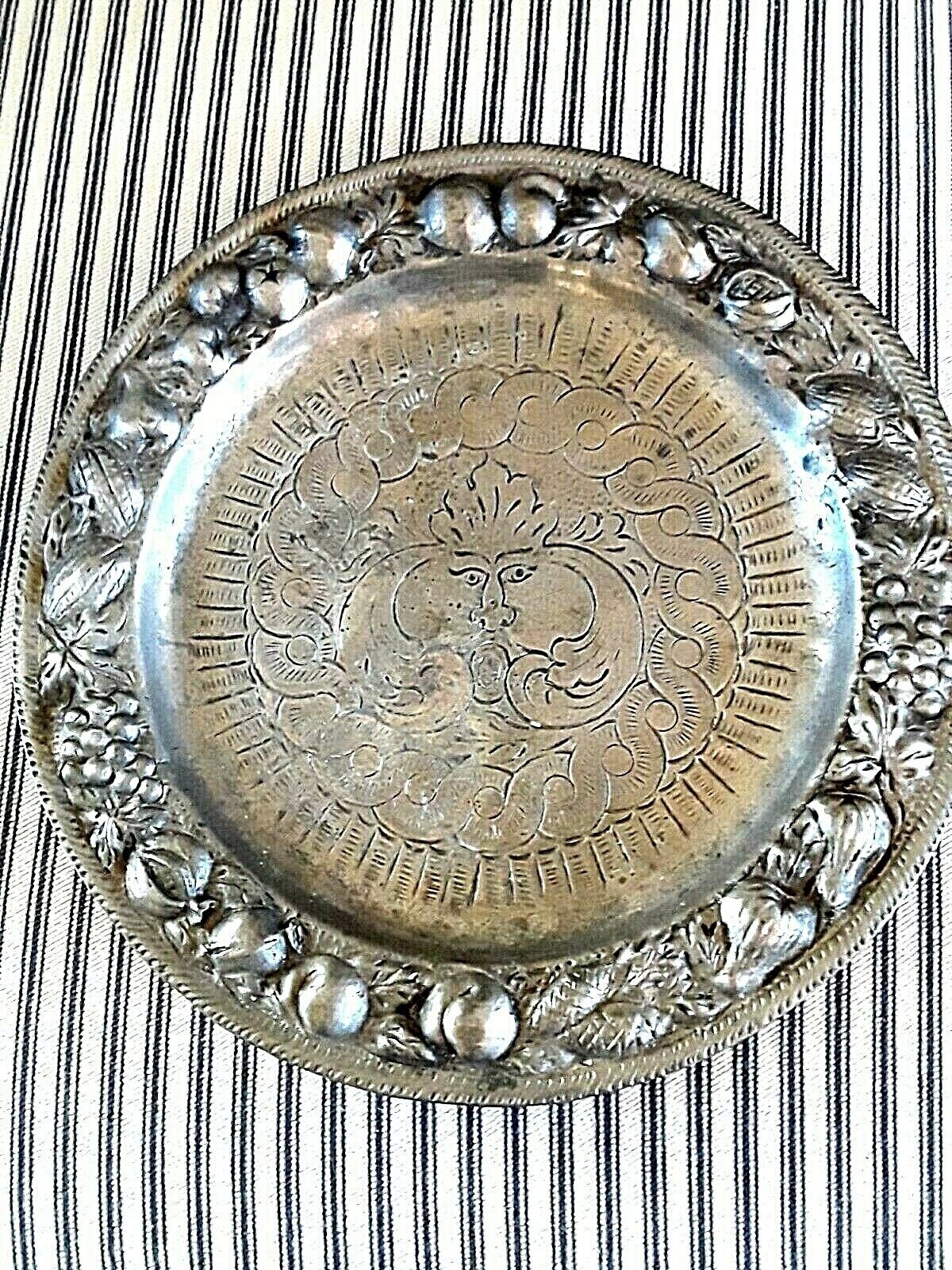 Interesting Detailed Antique1800s European Pewter Plate - North Wind Motif