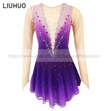 Women Aldult Girl Customize Costume Competition Leotard Ice Skating Dress Purple